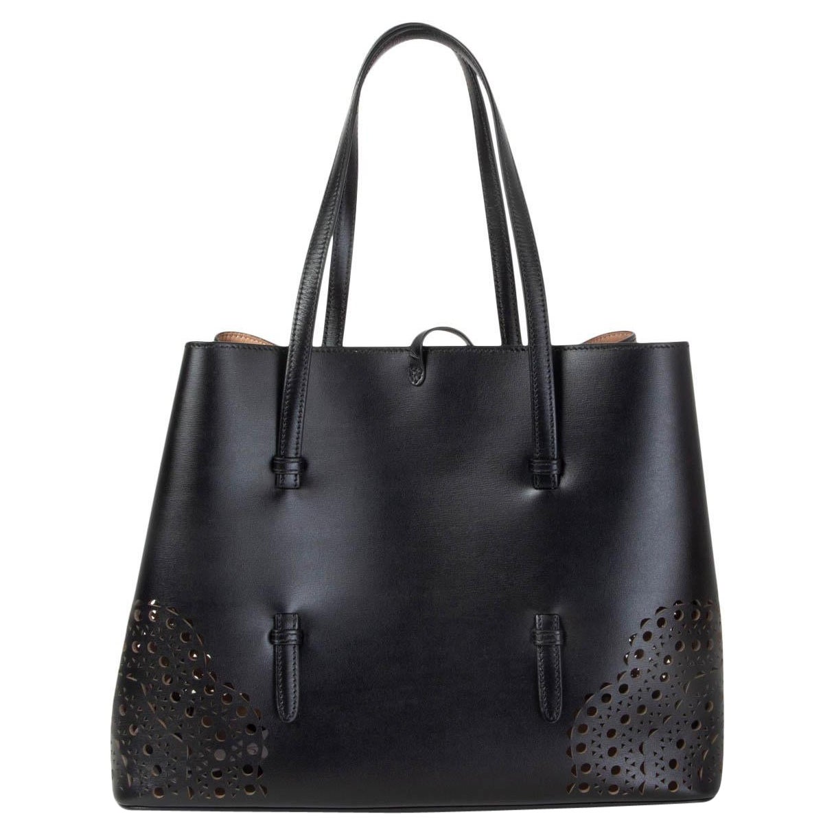 ALAIA black leather MINA 32 LASER CUT Tote Bag at 1stDibs | alaia tote