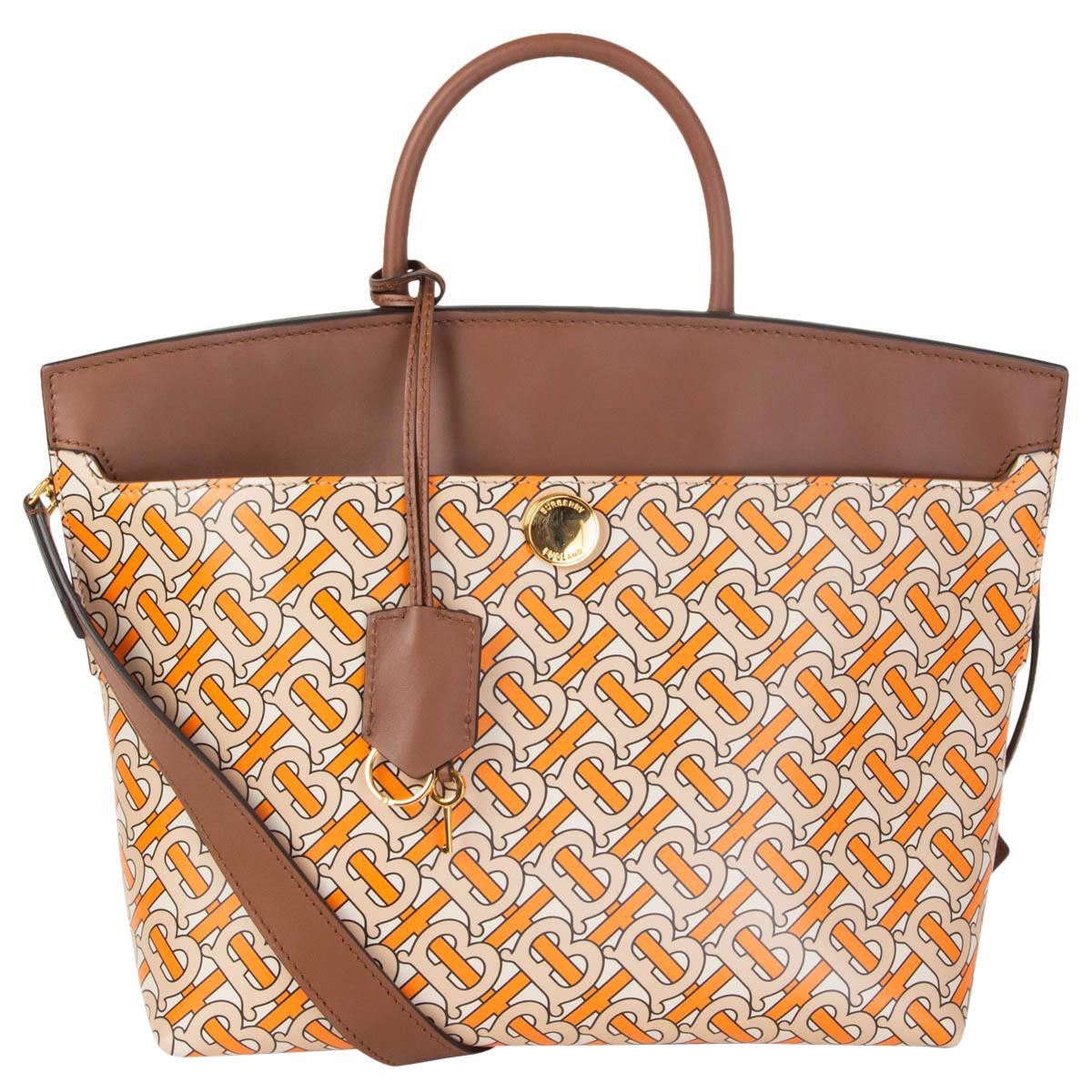 BURBERRY orange & brown MONOGRAM SOCIETY SMALL Top Handle Bag For Sale