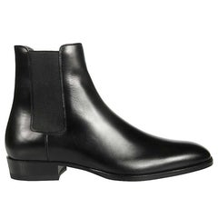 Used Saint Laurent Mens Black Smooth Leather Wyatt 30 Chelsea Boot Size 45