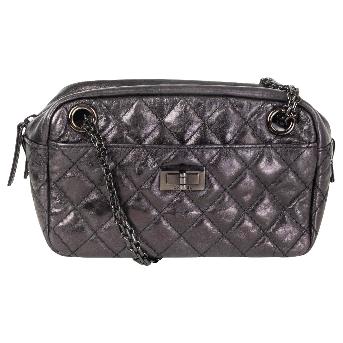 CHANEL black leather 2.55 REISSUE CAMERA MINI Shoulder Bag