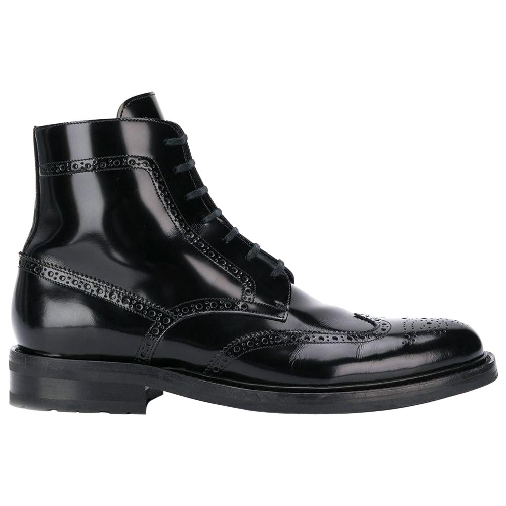 Saint Laurent Mens "Army 20" Black Leather Lace Up Boot Size 45