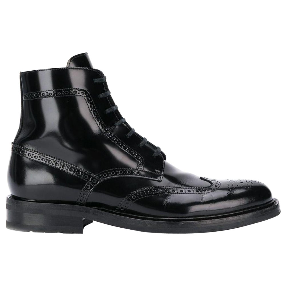Saint Laurent Mens "Army 20" Black Leather Lace Up Boot Size 46