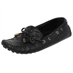 Louis Vuitton Black Leather Gloria Slip On Loafers Size 36.5