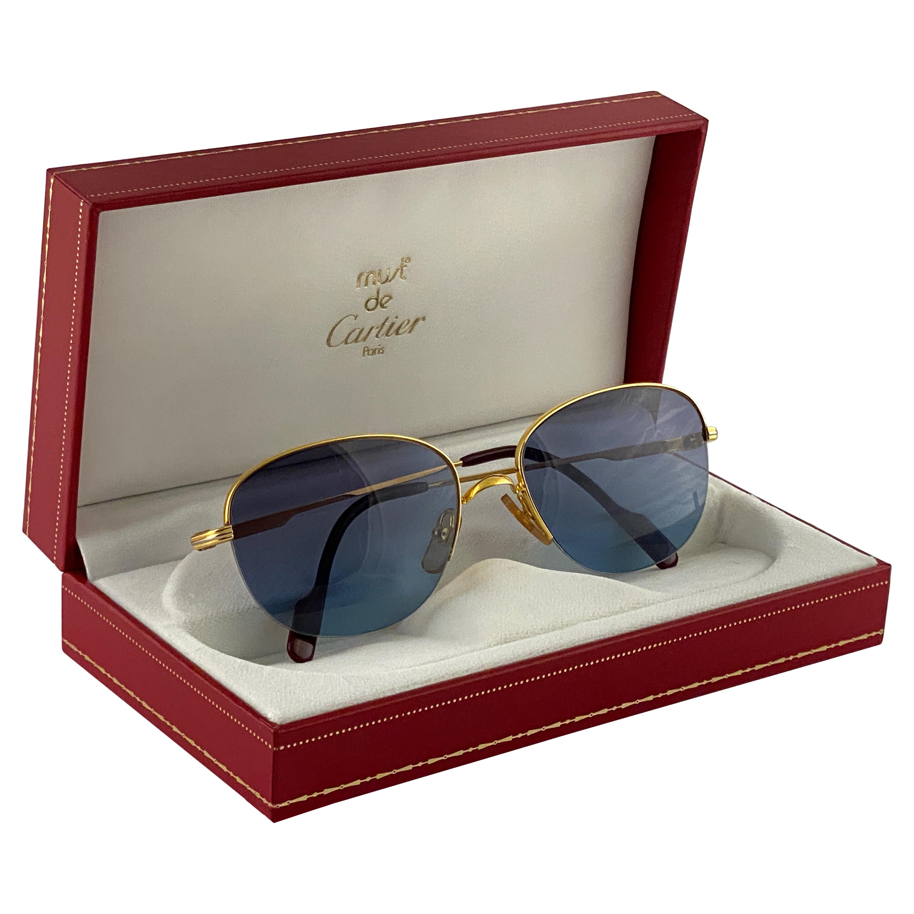Cartier Montaigne Half Frame 55mm Sunglasses 18k Gold Sunglasses France For Sale