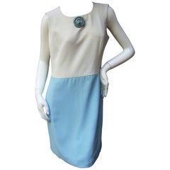 Pierre Cardin Mod White & Turquoise Sheath Dress c 1970