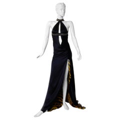 Versace Bondage Dress Gown with Plunging Neckline & Thigh High Slit   New!