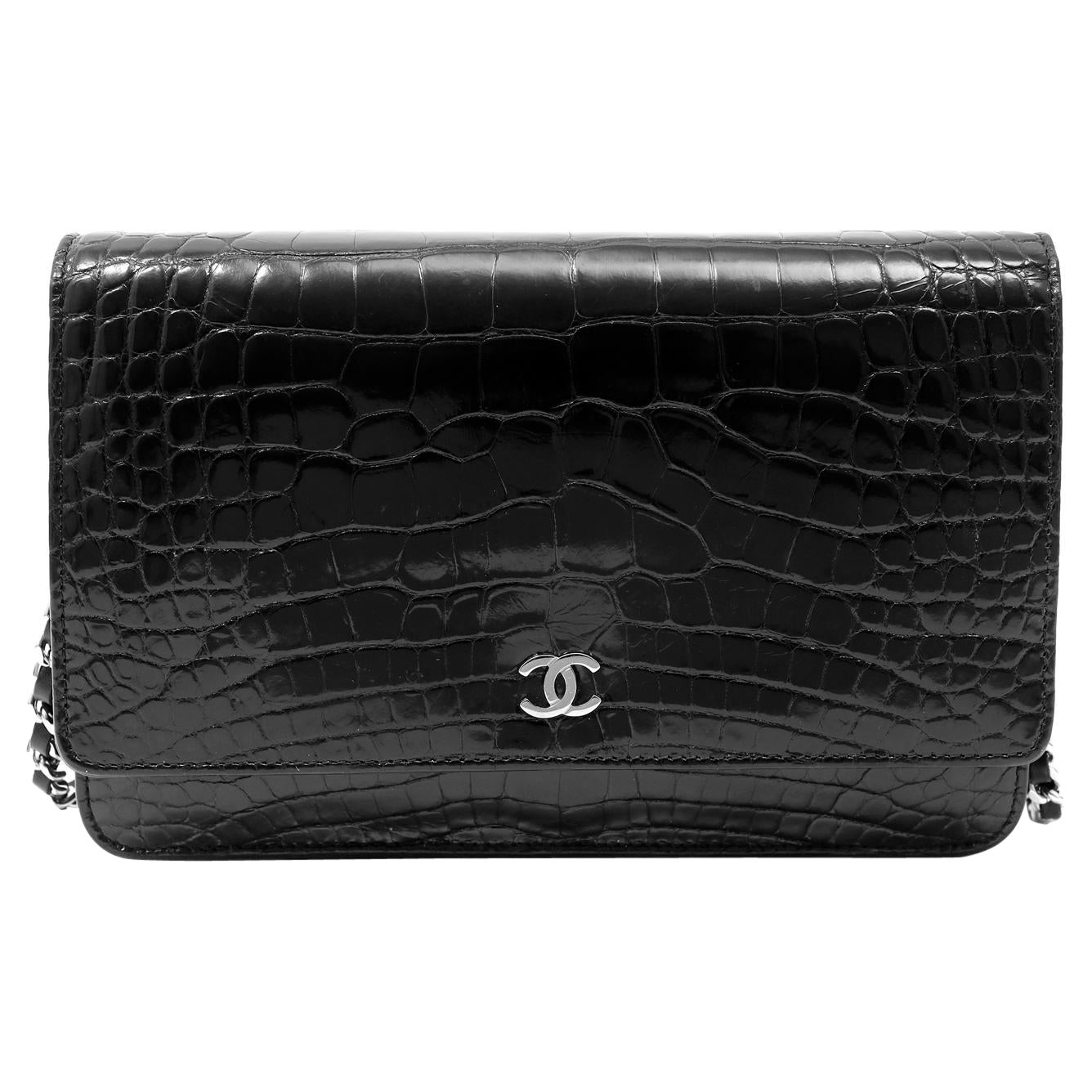 Chanel Black Crocodile Wallet on a Chain WOC
