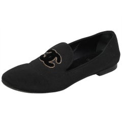 Chanel Black Canvas CC Smoking Slippers Size 37.5