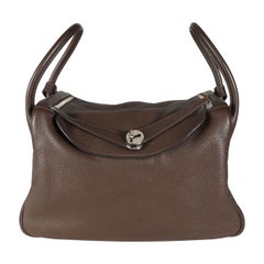 Hermès Chocolat Clémence Leather Lindy 34 PHW