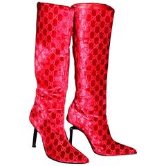 Vintage Free Shipping: Silk Velvet "Guccissimo" Boots Tom Ford Gucci FW1997 Runway! 9B 