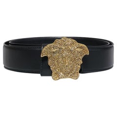 SOLD OUT!!! New VERSACE CRYSTAL 3D MEDUSA BLACK LEATHER BELT 90/36