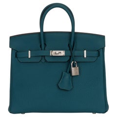 Nouveau Hermes Birkin 25 Verso Vert Bosphore Bag in Box