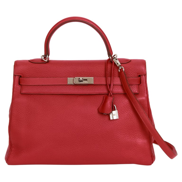 Replica Hermes Kelly 25cm Retourne Bag In Red Clemence Leather