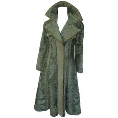 Vintage Olive green Swakara Persian lamb fur coat with matching suede details