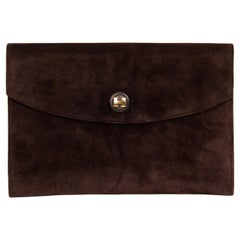 1970's Vintage Hermes Brown Doblis Suede Pochette Rio