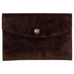 1970's Vintage Hermes Brown Doblis Suede Pochette  Rio