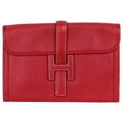 Hermes Red Vintage Epsom Leather Jige Clutch Bag