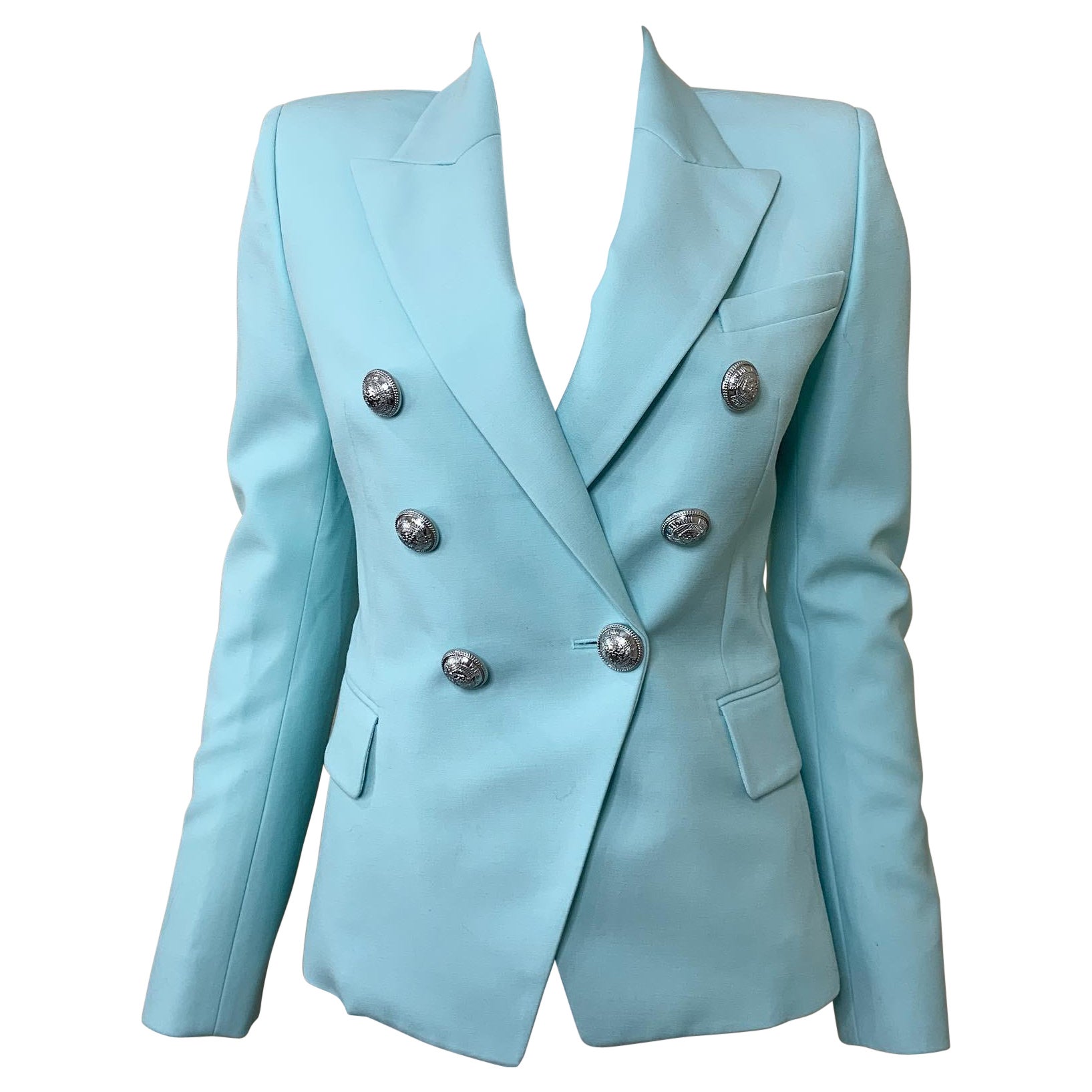 Balmain Double Breasted Blazer Baby Blue  For Sale