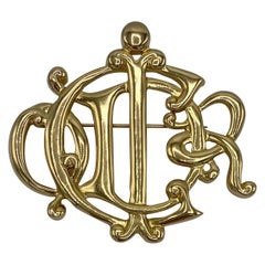 Christian Dior Gold Monogram Brooch Vintage