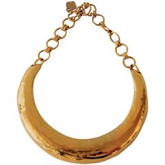 Yves Saint Laurent Rive Gauche Hammered Gold Crescent Necklace Choker 1970s