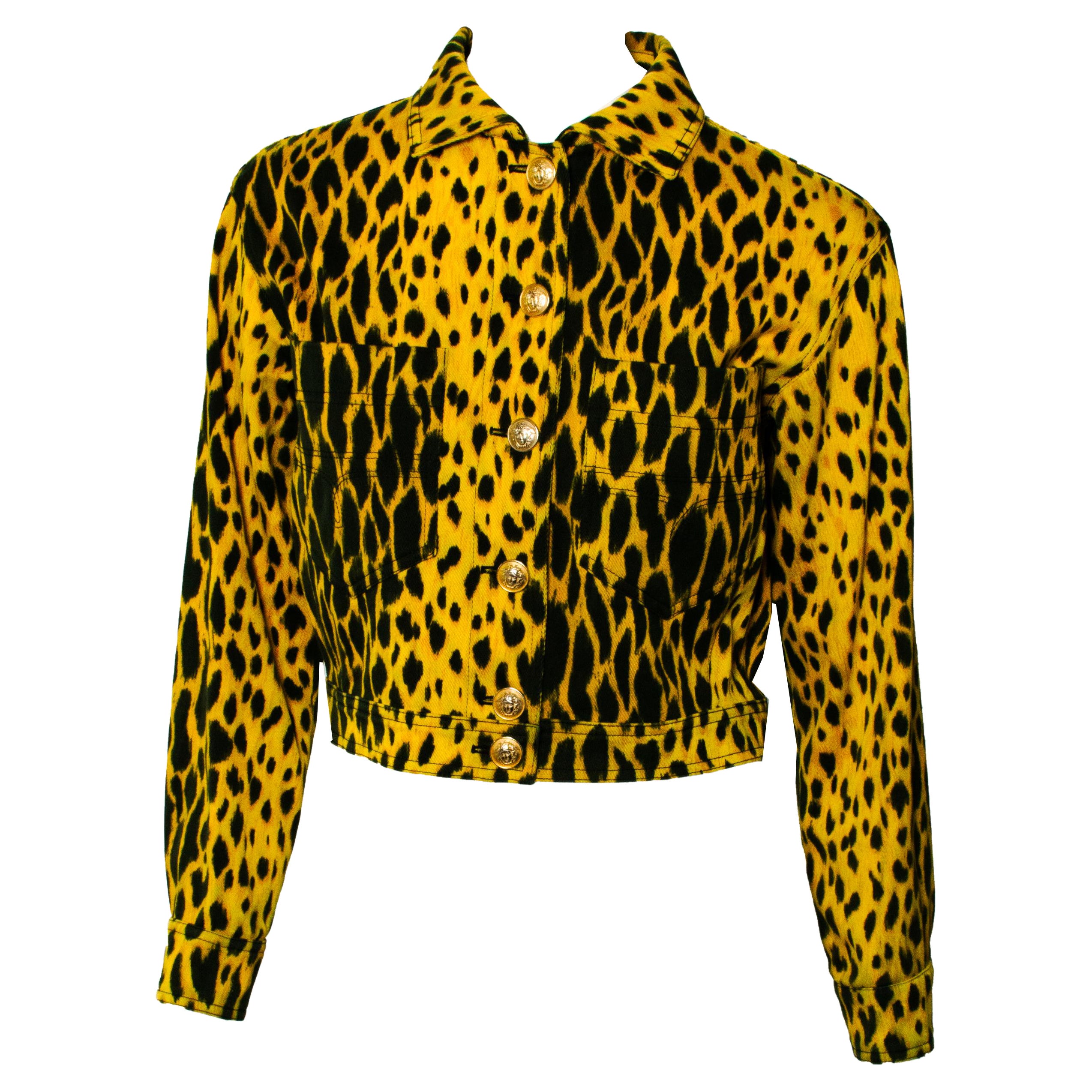 S/S 1992 Gianni Versace Leopard Printed Denim Jacket 