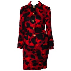 F/W 1992 Gianni Versace Red Leopard Print Skirt Suit 