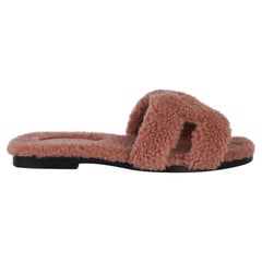 Hermes Teddy Bear Oran Rose Aube Shearling Sandal Limited Edition 34.5 / 4.5 5