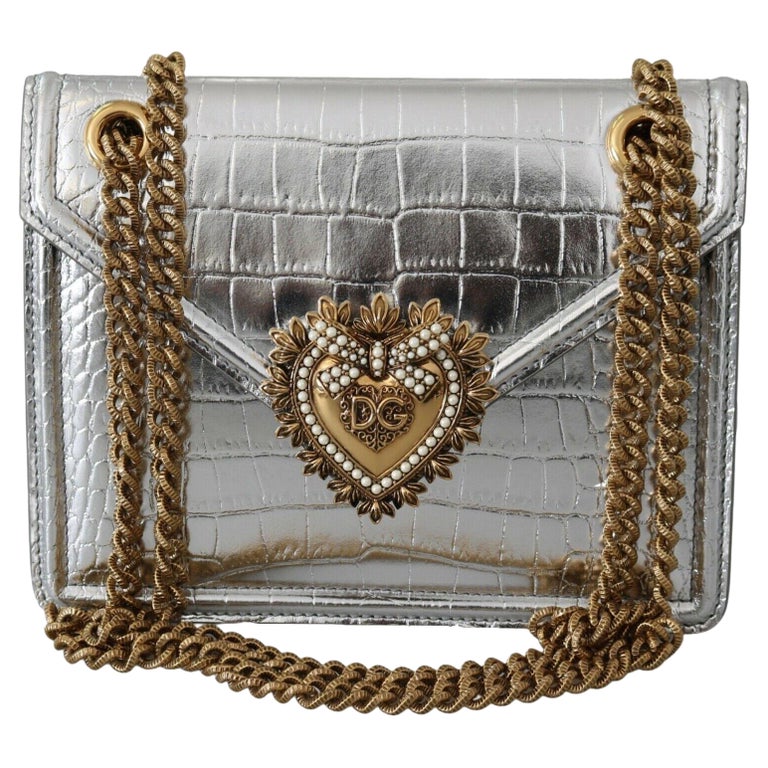 Dolce and Gabbana Silver Leather Devotion Shoulder Bag Metallic Crossbody  Handbag at 1stDibs