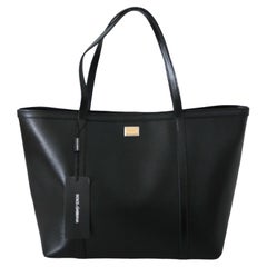 Dolce & Gabbana Black Leather Shopping Tote Bag Handbag Top Handle Bag