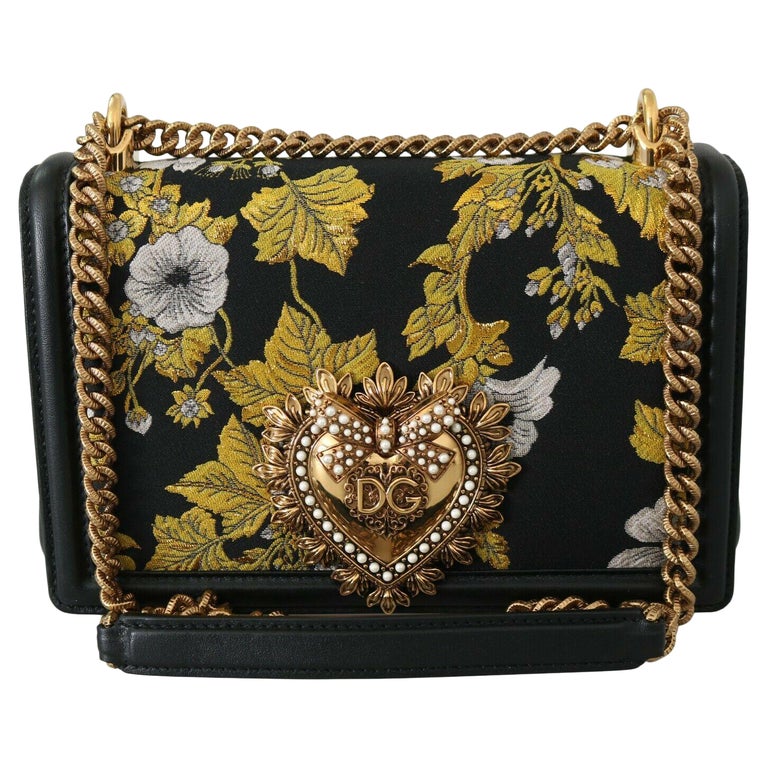 Dolce and Gabbana Devotion Black Yellow Leather Fabric Shoulder Bag ...