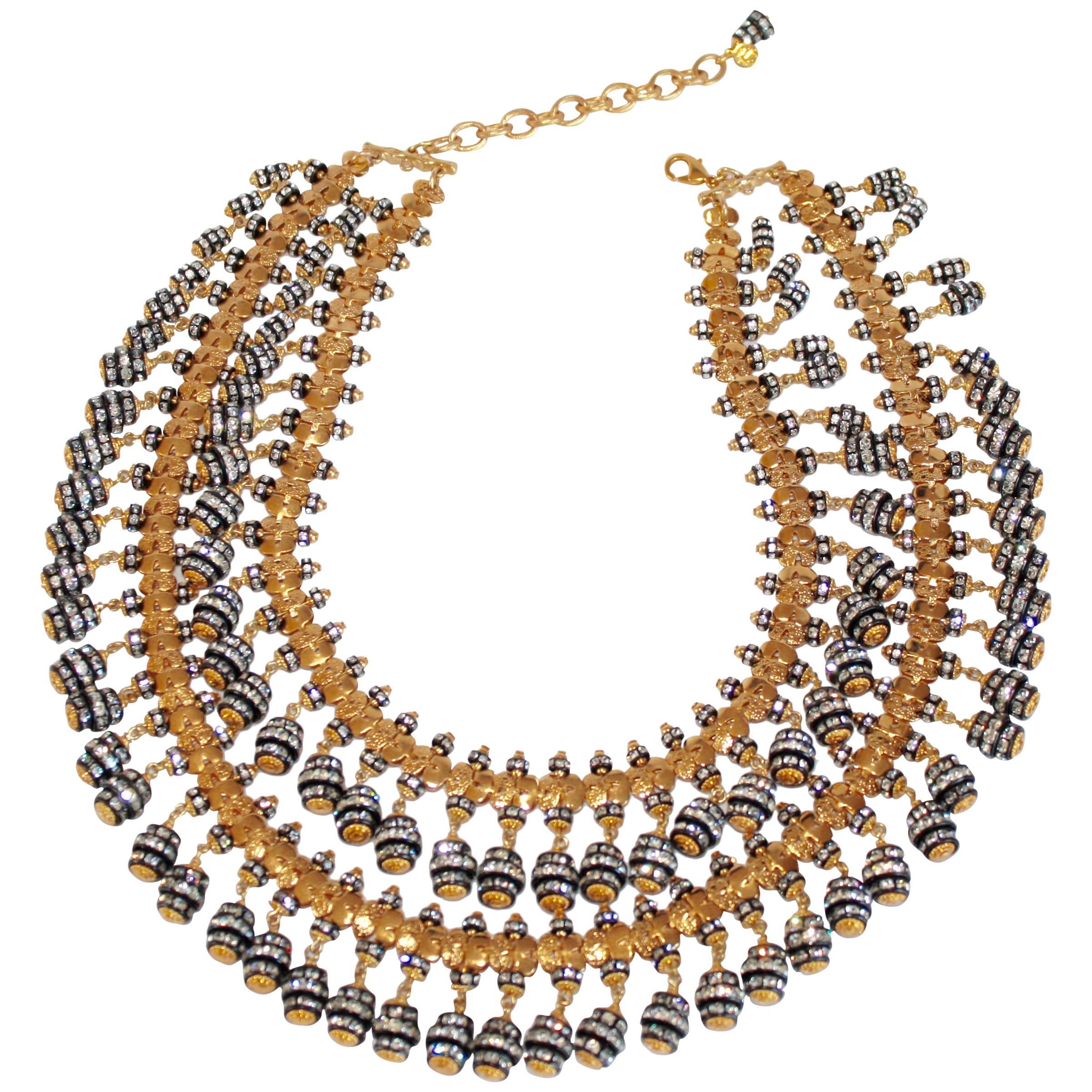 Francoise Montague Double Strand Crystal Rondelle Tassel Necklace