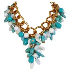 Francoise Montague Turquoise Glass Bead and Swarovski Crystal Rondelle Necklace