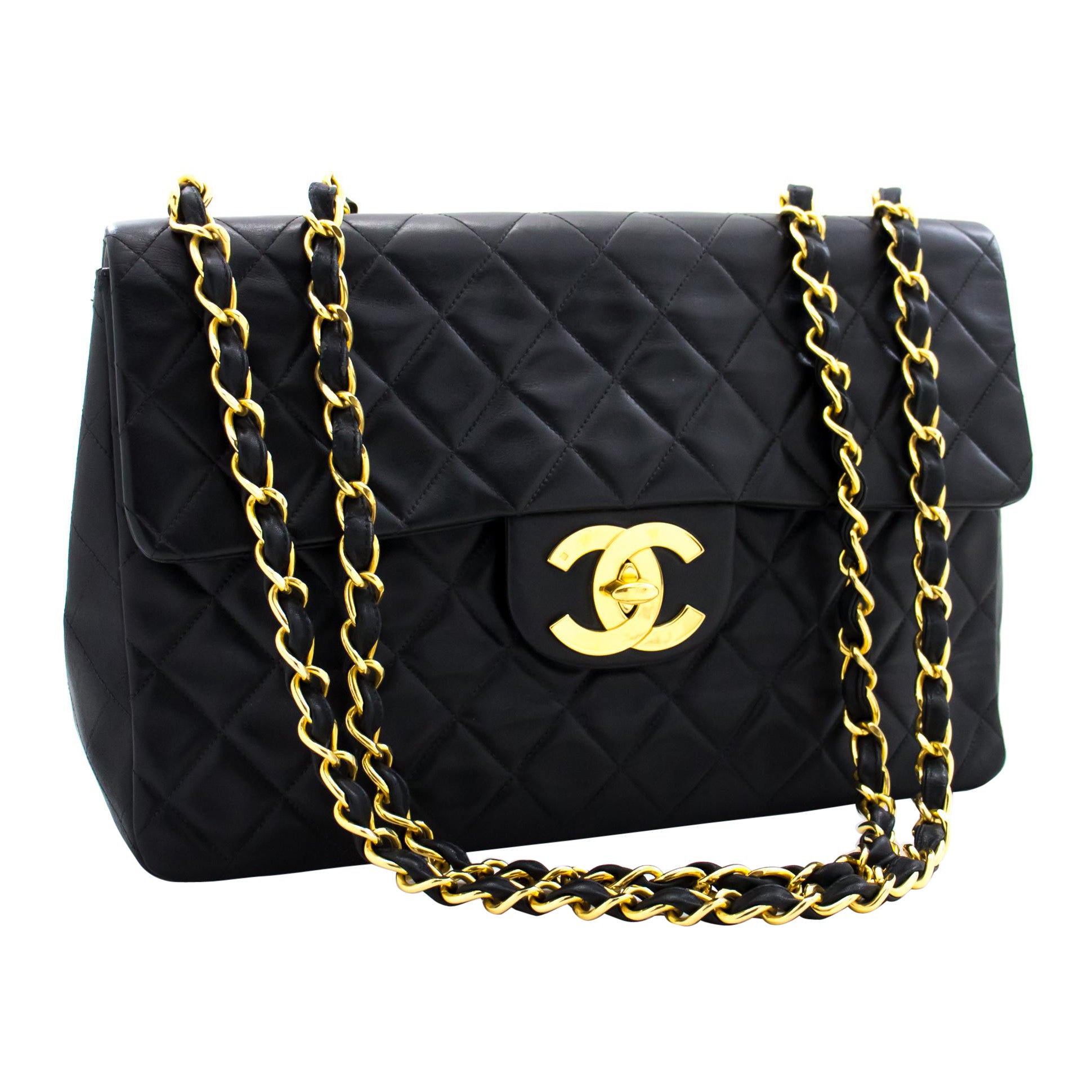 CHANEL Jumbo 13" Maxi 2.55 Chain Flap Shoulder Bag Lambskin Black For Sale