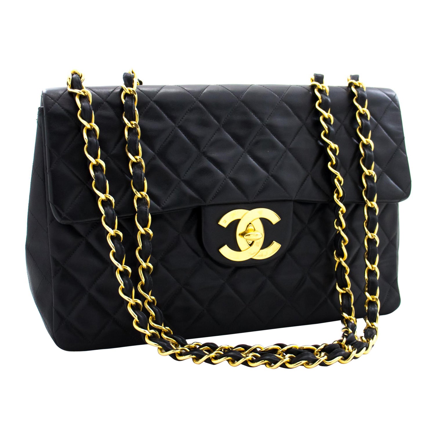 CHANEL Jumbo 11 Large Chain Shoulder Bag Flap Lambskin Black Gold For Sale  at 1stDibs