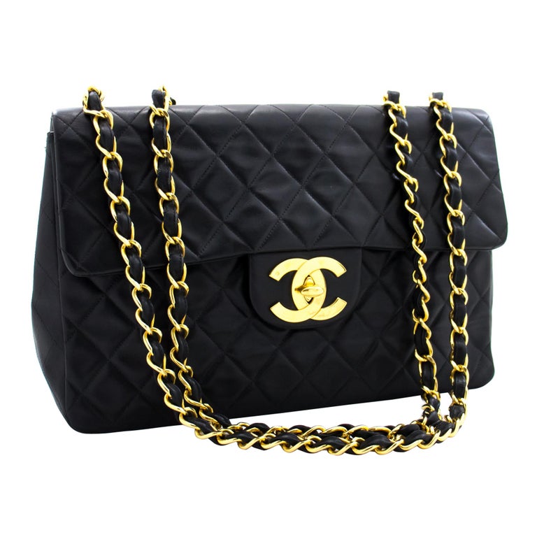 CHANEL Classic Large 13 Chain Flap Shoulder Bag Lambskin Black at 1stDibs