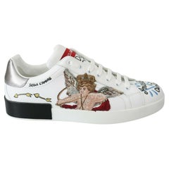 Dolce & Gabbana White Multicolor Leather Shoes Casual Sport Sneakers Angel