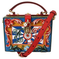 Dolce & Gabbana Da Sera Multicolor Floral Box Tasche Handtasche Sicily Maiolica Holz