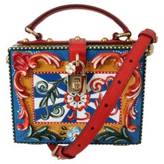 Dolce & Gabbana Da Sera Multicolor Floral Box Bag Handbag Sicily Maiolica Wood