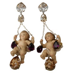 Dolce & Gabbana Puppi Sicily Gold Beige Crystal Clip-on Dangling Earrings Brass