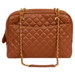 1990's Vintage Chanel Caramel Quitled Leather  Shoulder Bag Excellent Condition