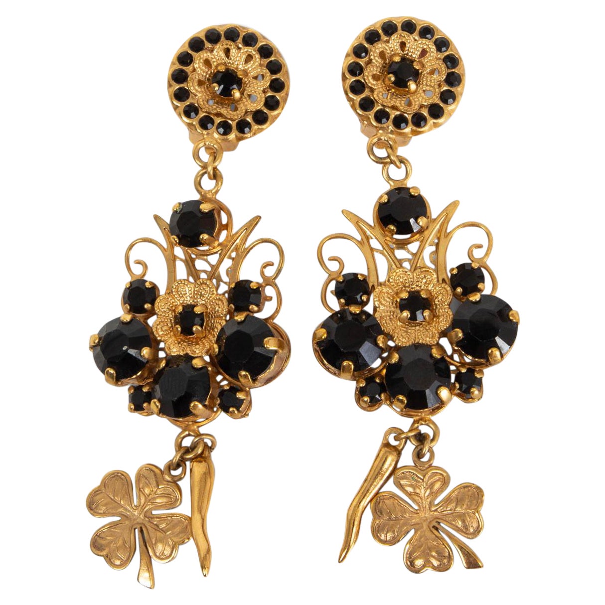 Chanel, A Pair Of Vintage Clover Clip Earrings Each Designed As A Four Leaf  Clover With An Applied