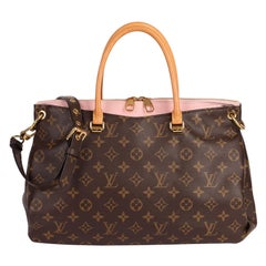 Louis Vuitton Pallas mm Monogram Canvas & Brown Leather Tote Shoulder Bag Pre Owned