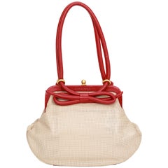 1990's Vintage Chanel Beige & Red Perforated Bow Bag