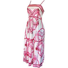 70s Emilio Pucci Cotton Sundress Pink and White Op Art Graphic Print Size 12 11