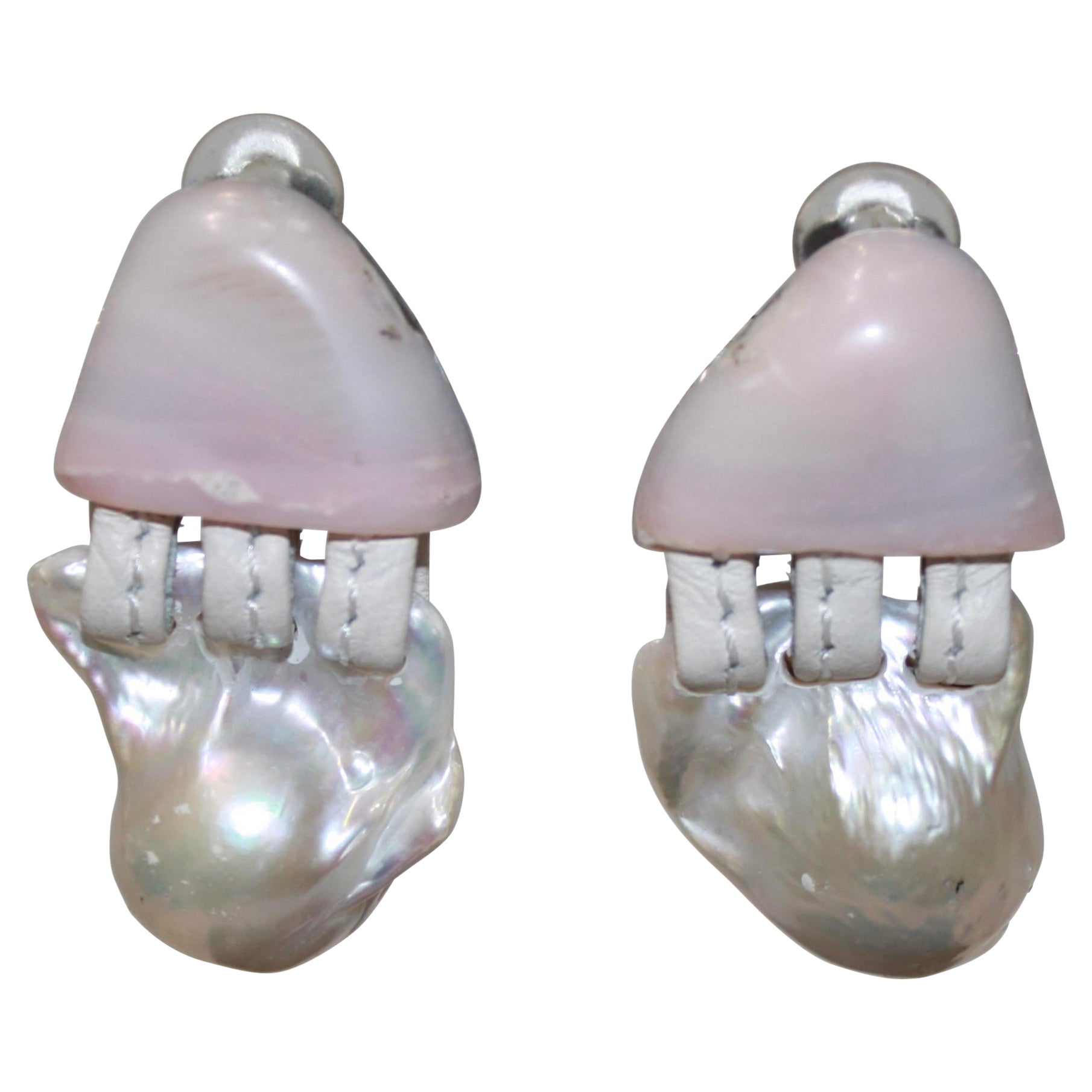 Monies Unique Pearl and Pink Opal Earrings  For Sale
