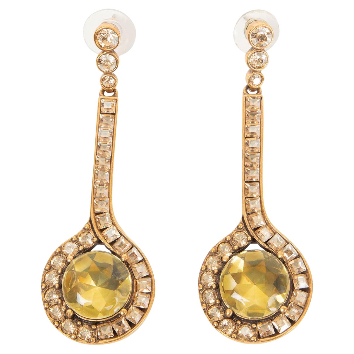 Oscar De La Renta Gold Crystal Drop Earrings