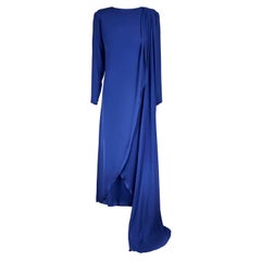 Retro 1980s Christian Dior Couture Blue Silk Dress