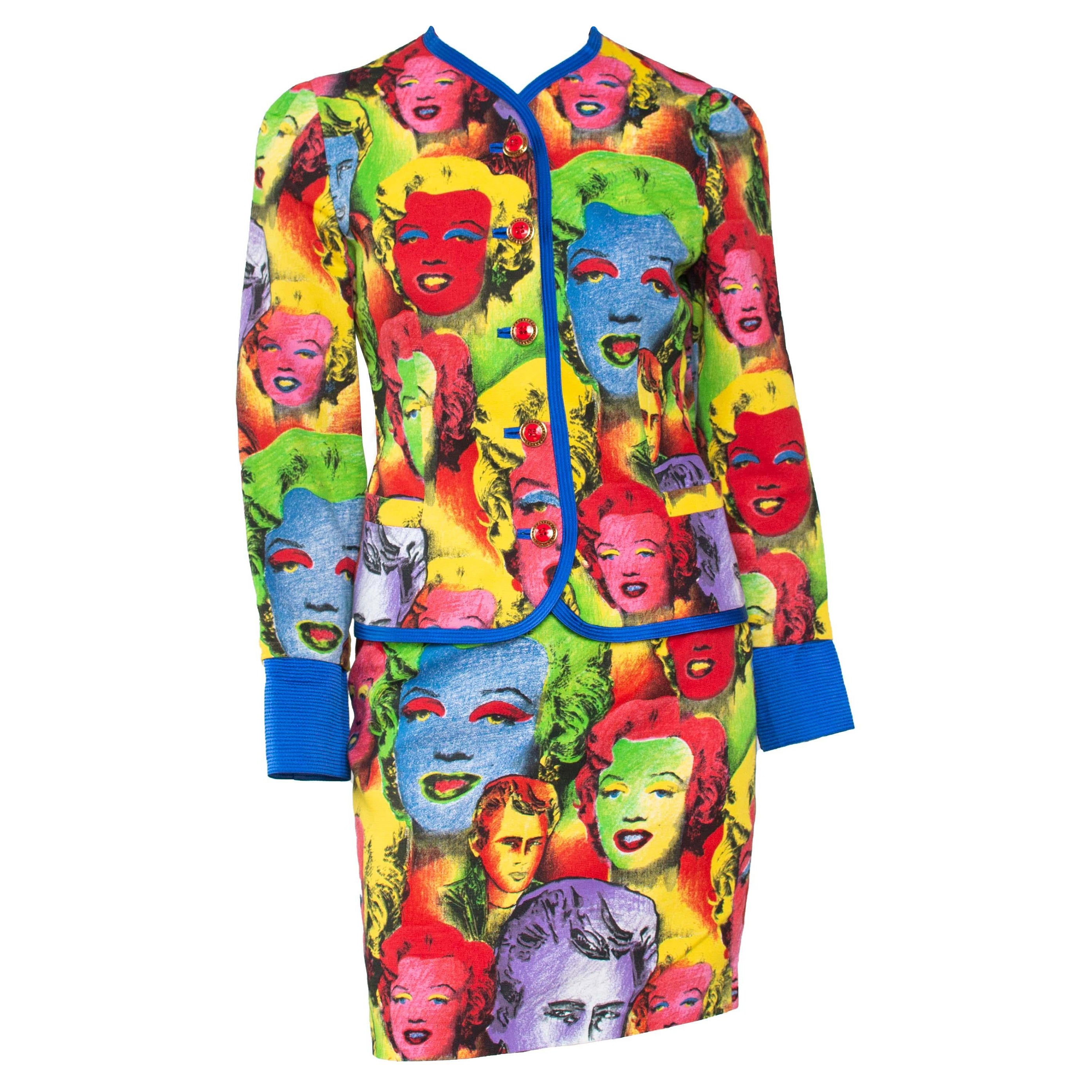 S/S 1991 Gianni Versace Marilyn Monroe Warhol Inspired Print Pop Art Skirt Suit For Sale