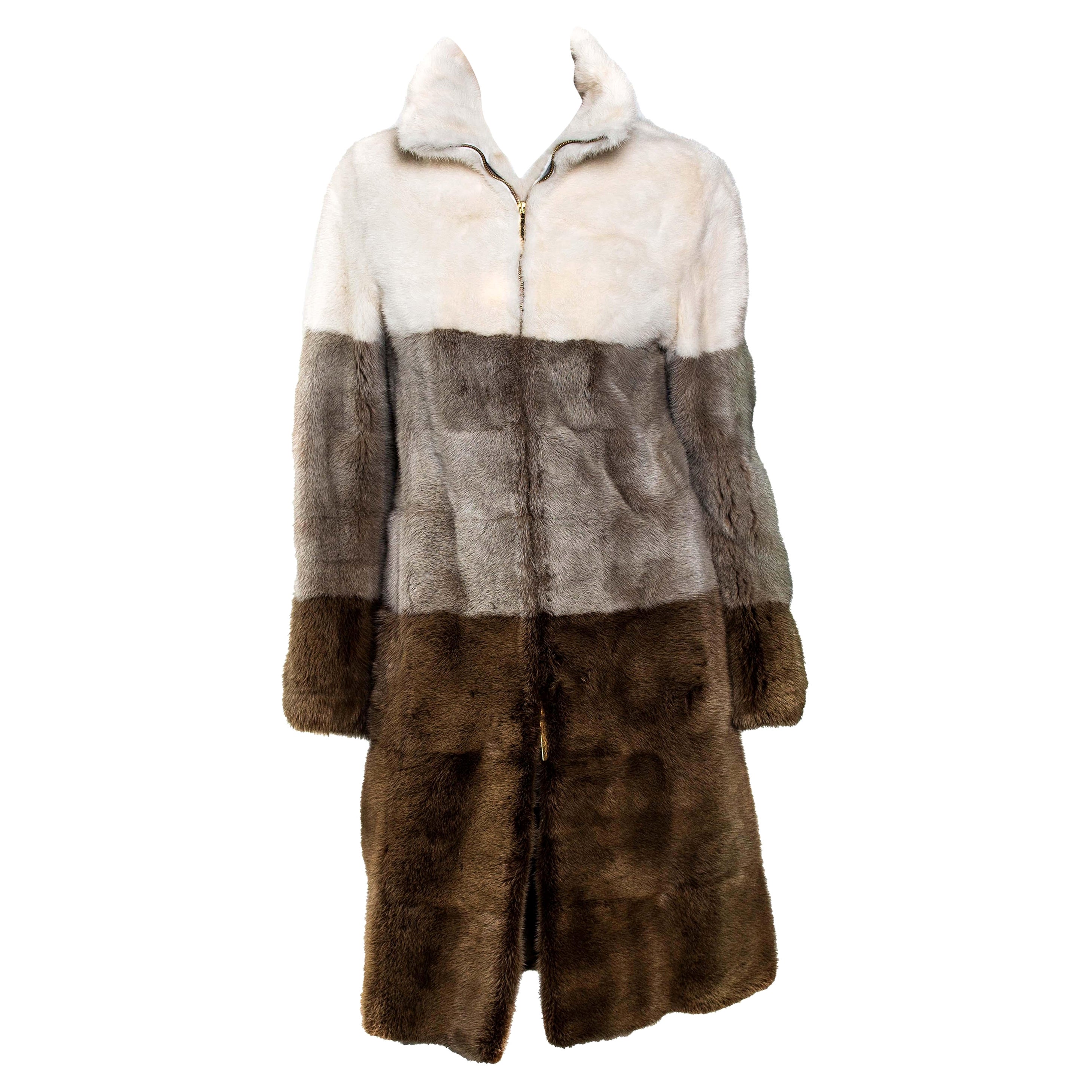 F/W 2000 Gucci by Tom Ford Runway Tricolor Dyed Mink Zip-Up Coat For Sale