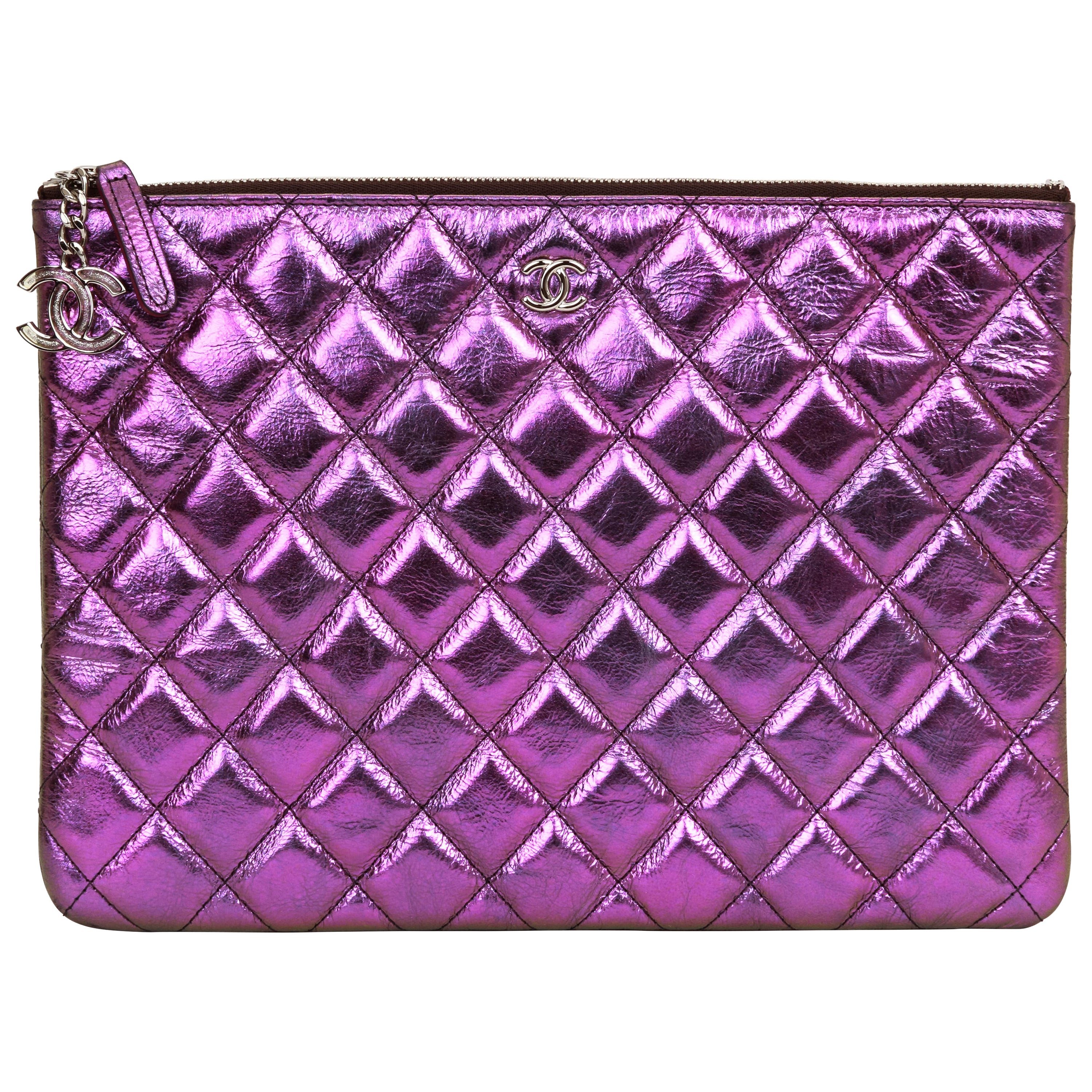 New Chanel Purple Metallic Clutch Bag